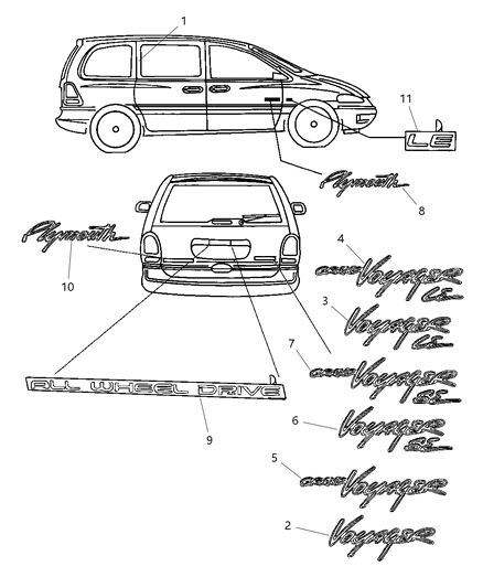 New 2000 Fits Chrysler Grand Voyager, Voyager Decal-Bodyside - Part # QD25SCDAB
