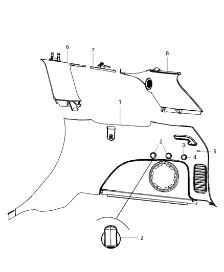 New 2014 Fits Chrysler Grand Cherokee Panel-Quarter Trim - Part # 1WK001UCAA