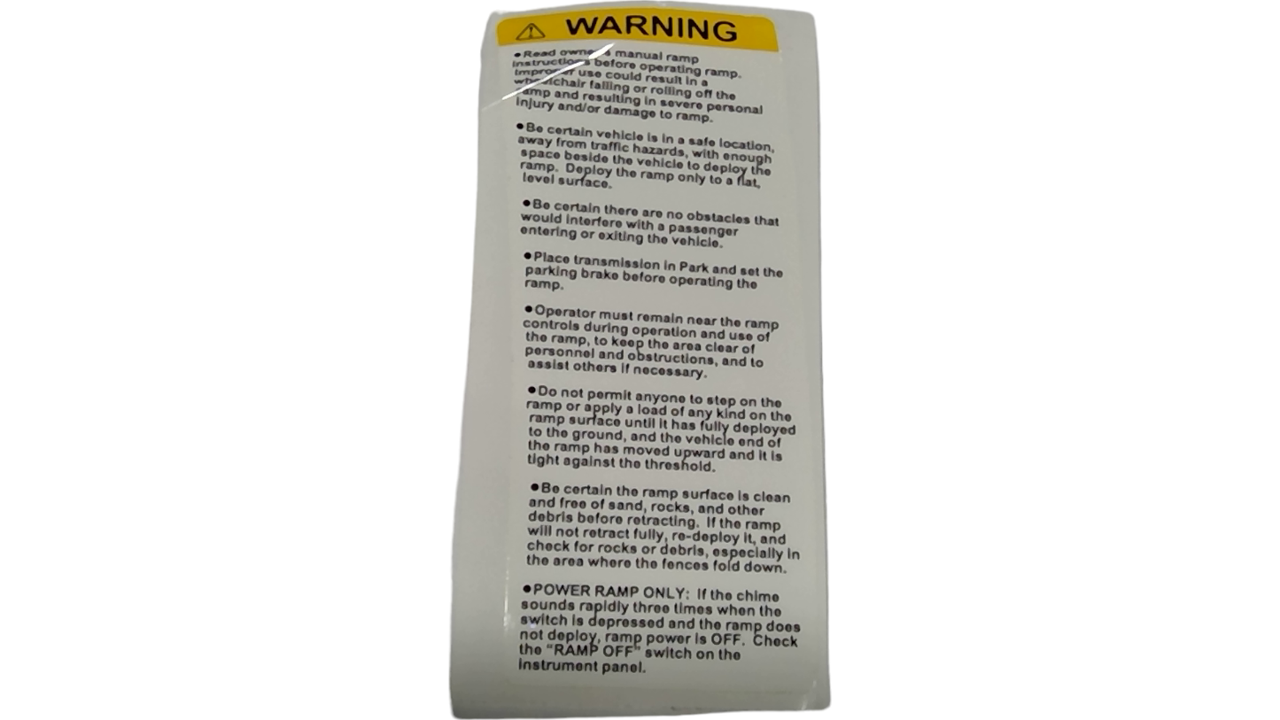 New OEM Genuine AM General,Label Ramp Warning - Part # PT011270