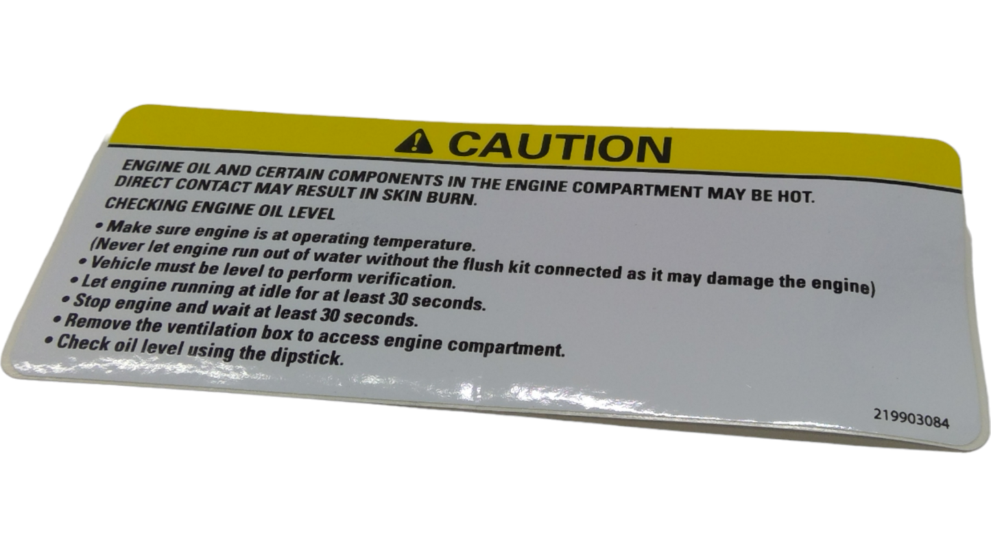 New OEM Genuine Bombardier Recreational Products, Caution Decal Engine Oil - Part # 219903084