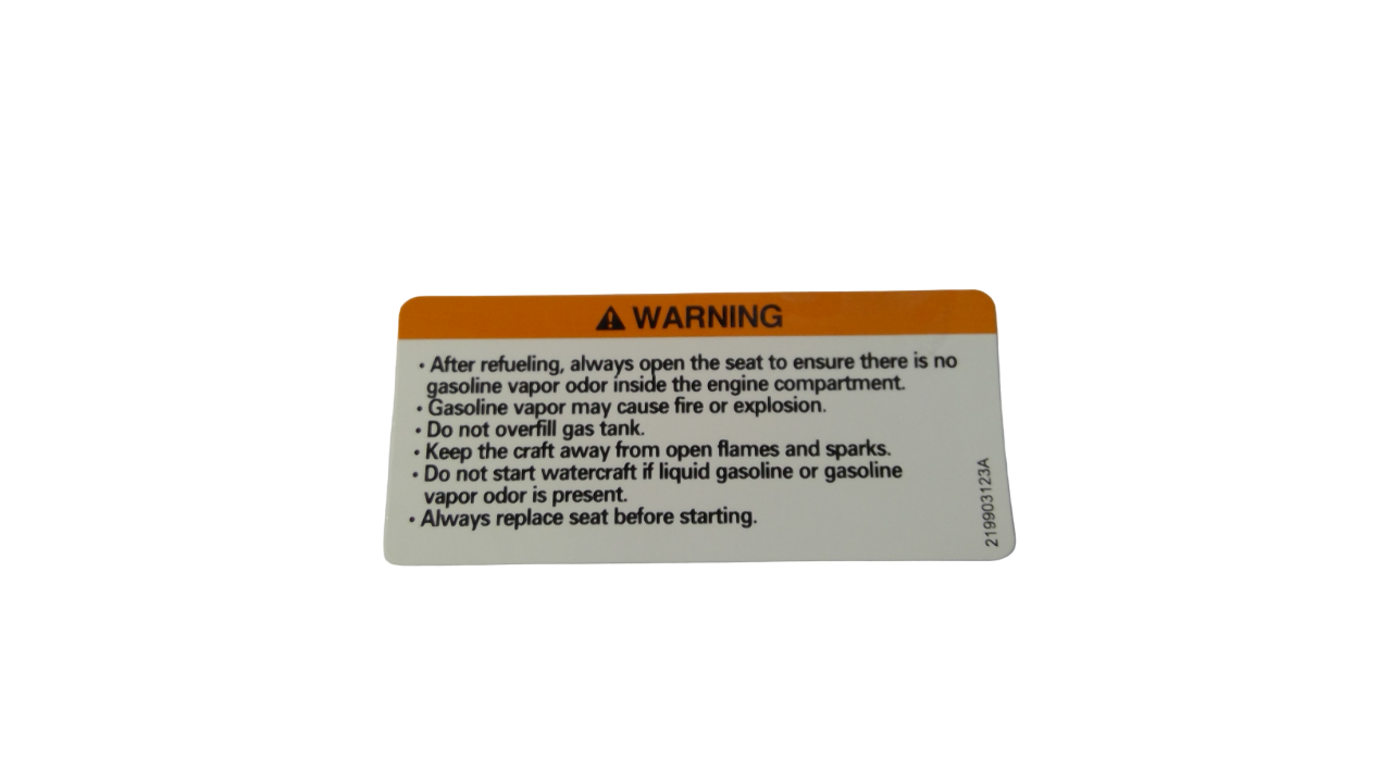 New OEM Genuine Bombardier Recreational Products, Warning Decal Fuel - Part # 219903123
