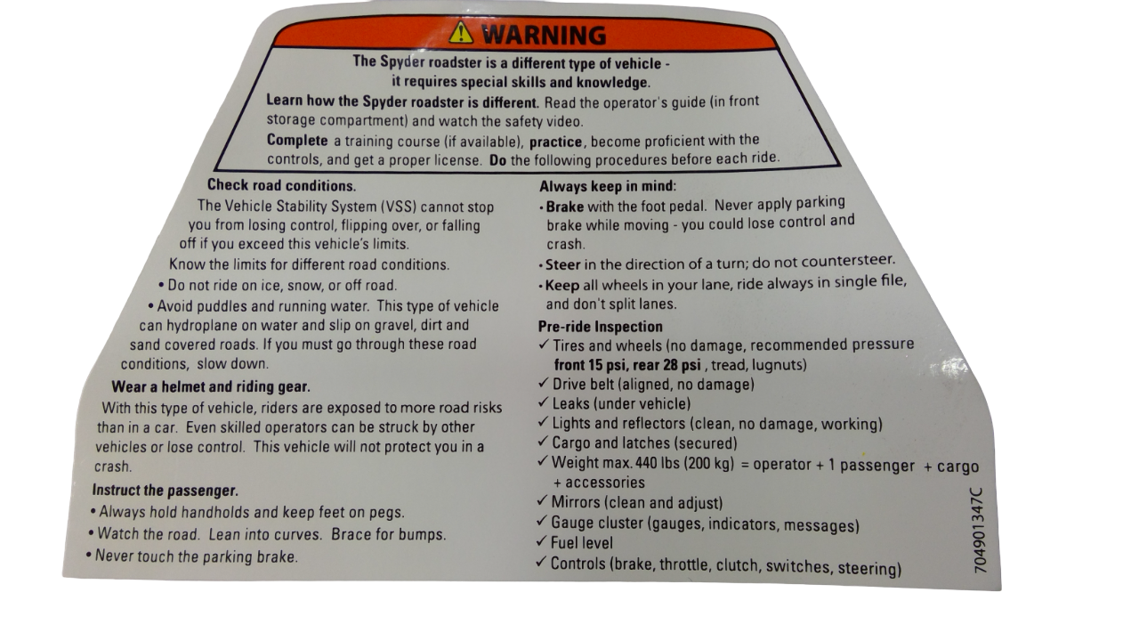 New OEM Genuine Bombardier Recreational Products, Warn Decal Safety Procedu - Part # 704901347