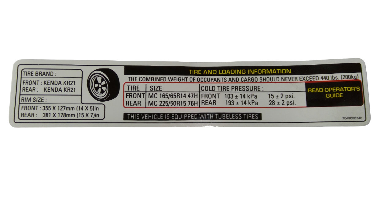 New OEM Genuine Bombardier Recreational Products, Tire Label - Part # 704902074