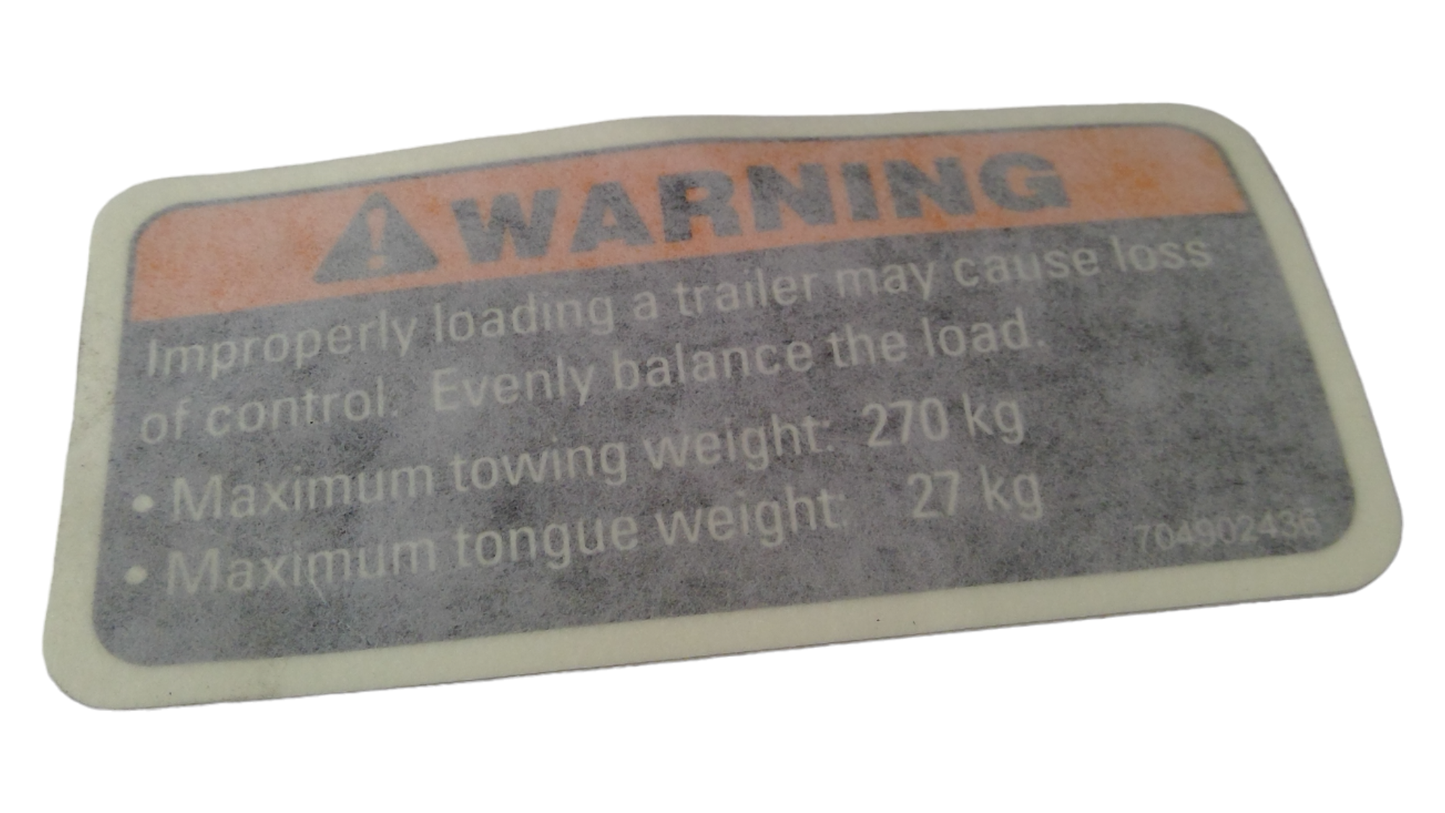 New OEM Genuine Bombardier Recreational Products, Warning Decal Towing - Part # 704902436
