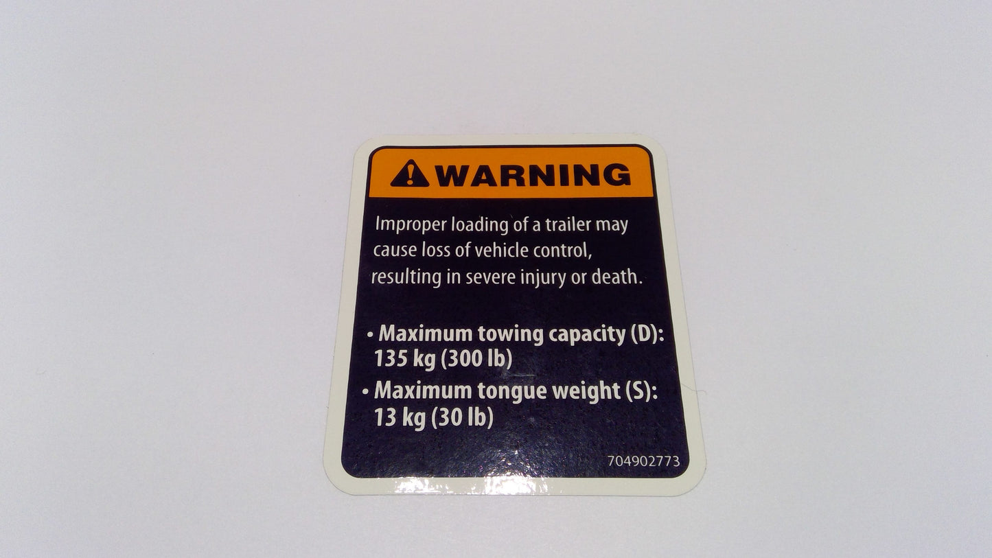 New OEM Genuine Bombardier Recreational Products, Warning Decal Trailer - Part # 704902773