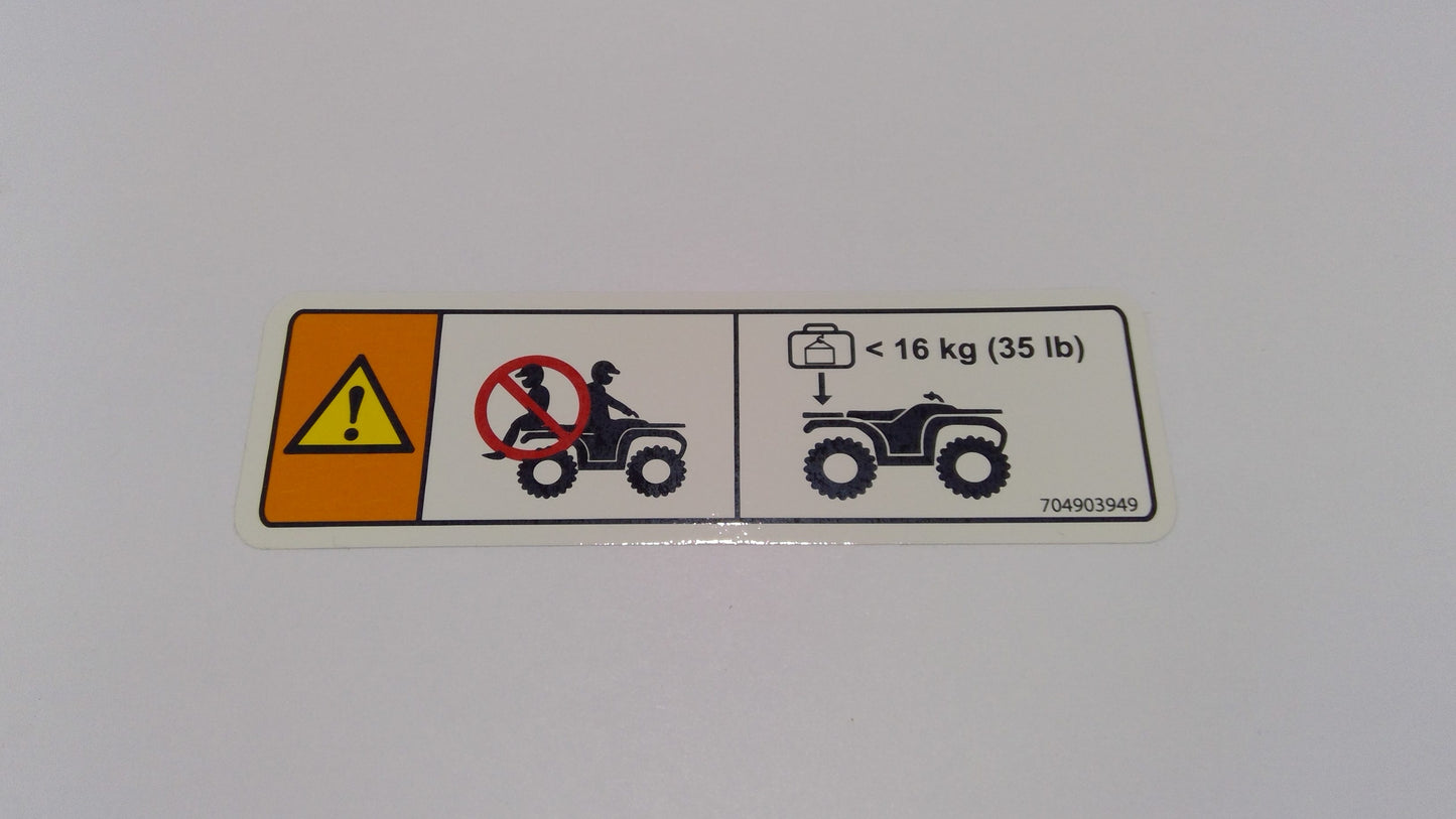 New OEM Genuine Bombardier Recreational Products, Warning Decal Luggage Rac - Part # 704903949
