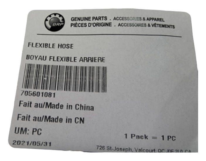 New OEM Genuine Bombardier Recreational Products, Flexible Hose - Part # 705601081