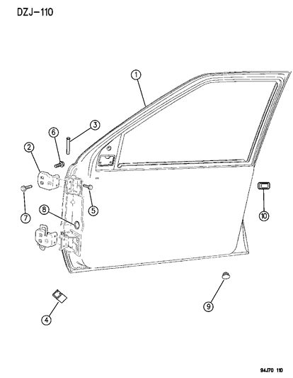 New 1994-1998 Fits Chrysler Grand Cherokee Pin-Door Hinge - Part # 55076192