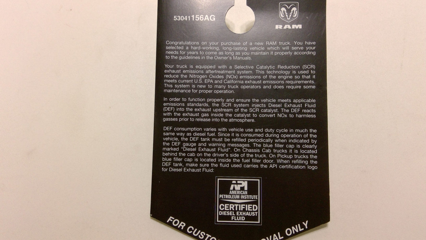 New Fits Chrysler Tip Card-Info Engine Operation Tips - Part # 53041156AG
