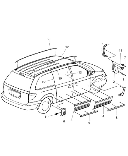 New 2007 Fits Chrysler Grand Caravan, Town & Country Molding-Front Fender - Part # WW24EVJAA