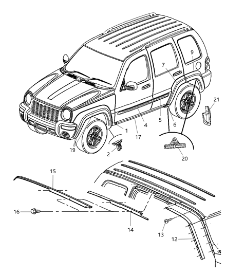 New 2003-2004 Fits Chrysler Liberty Ornament-Wheel Flare - Part # 5140709AA