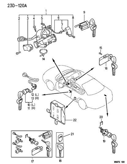 Mopar - 1995 1999 Fits Chrysler Avenger Cylinder Lock # - Part # MR220231
