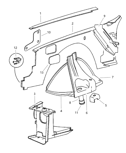 New 1994-1998 Fits Chrysler Grand Cherokee Reinforcement Cowl Side Up - Part # 55295889