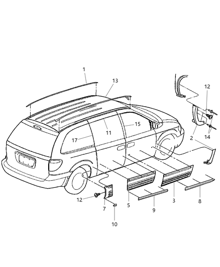 New 2001-2002 Fits Chrysler Grand Caravan, Town & Country Molding-Sliding Door - Part # SU98YBMAA