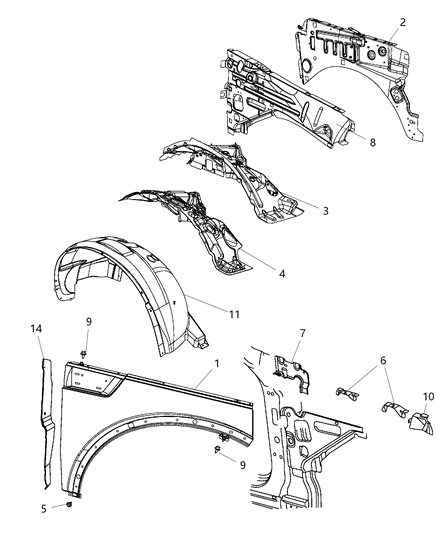 New 2008-2012 Fits Chrysler Liberty Bracket-Fender Mounting Midpoint - Part # 55113275AA