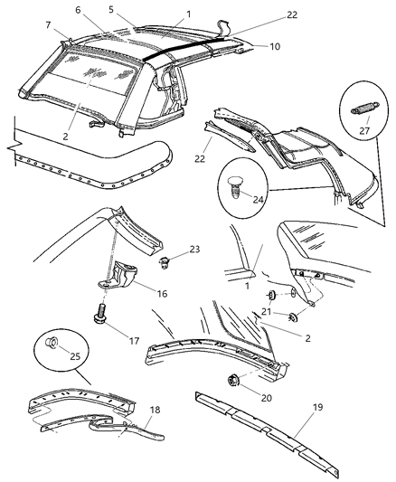 New 1996-2006 Fits Chrysler Sebring Pad-Folding Top - Part # 4882913