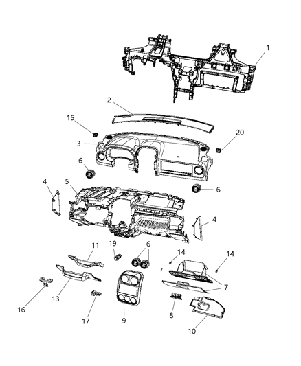 New 2009-2017 Fits Chrysler Caliber, Compass, Patriot Reinforce-Instrument Panel - Part # 5028853AC