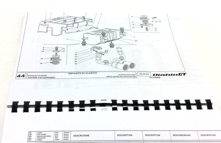 New 2000 Lamborghini Diablo GT Parts & Illustrations Catalogue