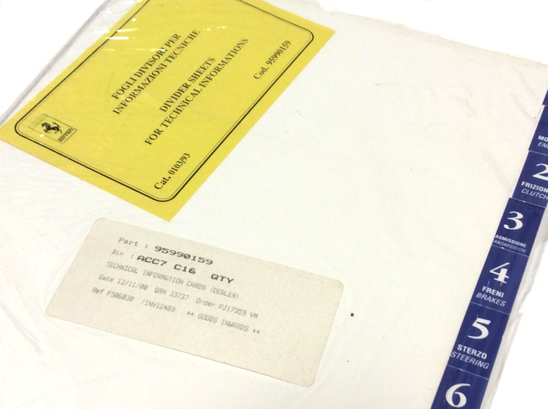 New OEM Ferrari Technical Information Data Binder Sheet Inserts, Cat # 0103/93