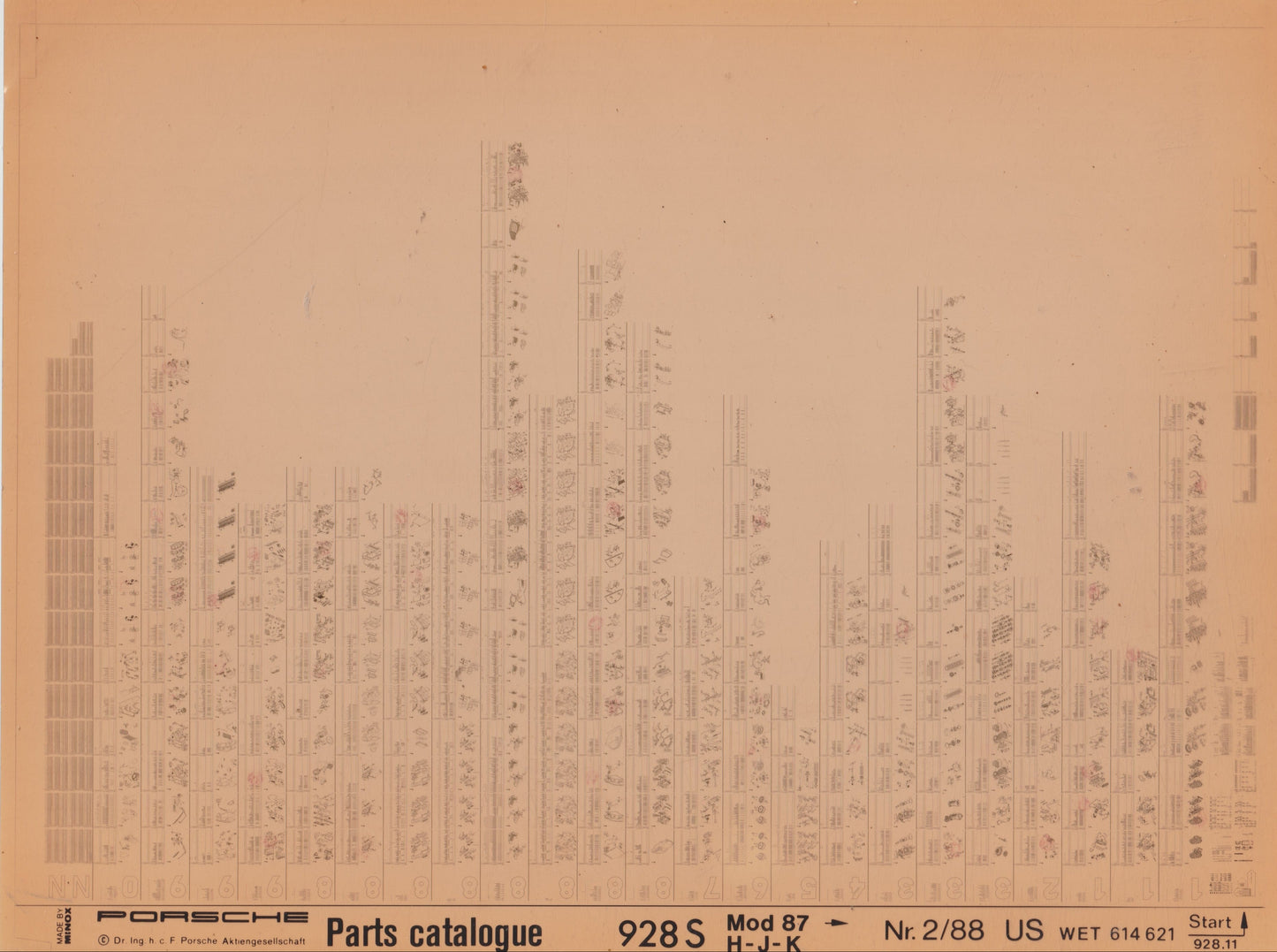 OEM 1987> 928s Porsche Microfiche Parts Illustrations WET-614-621