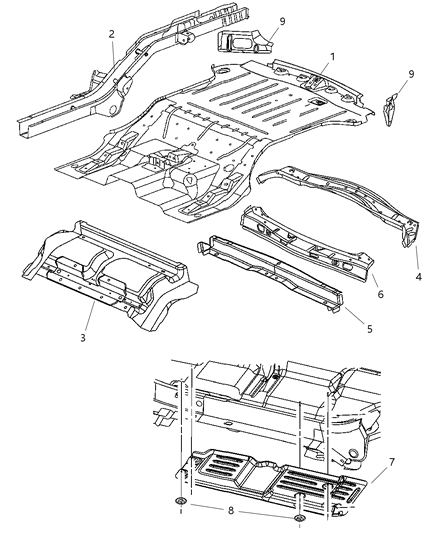 New 2005-2007 Fits Chrysler Grand Cherokee Pkg Part-Rear Floor Pan Side - Part # 5166027AA