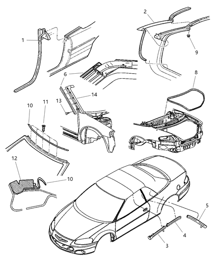 New 2003-2006 Fits Chrysler Sebring Weatherstrip - Part # 4878383AF