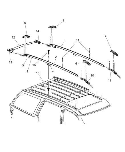 New 2001-2004 Fits Chrysler Grand Cherokee Rail-Roof Rack - Part # 5017213AA