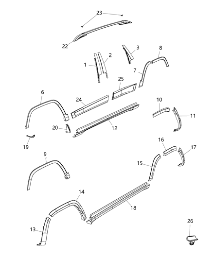 New 2014 Fits Chrysler Grand Cherokee Molding-Wheel Flare - Part # 1YW30RXFAB
