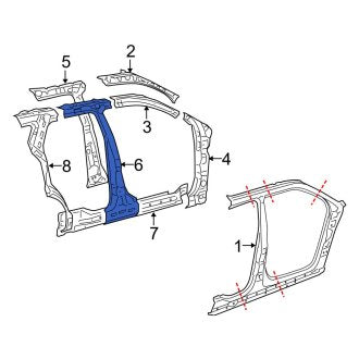 New OEM Right Body B-Pillar Reinforcement Fits, 2005-2007 Ford Freestyle - Part # 8F9Z7424382A