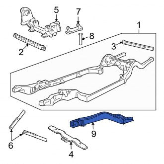 New OEM Right Frame Rail End Fits, 2003-2011 Lincoln Town Car - Part # 3W1Z5D058AA