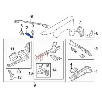 New OEM Front Center Right Fender Rail Bracket Fits, 2009-2016 Lincoln MKS - Part # 8A5Z16A204A