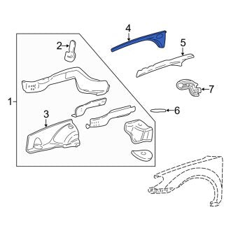 New OEM Front Left Upper Fender Rail Fits, 2000-2005 Mercury Sable - Part # F6DZ16155A