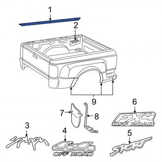 New OEM Rear Right Upper Truck Bed Molding Fits, 1998-2005 Ford Ranger - Part # F37Z83291A40A