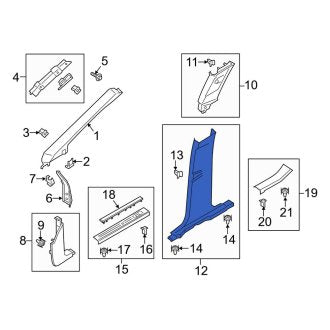 New OEM Left Upper Door Pillar Post Trim Set Fits, 2015-2019 Lincoln MKC - Part # EJ7Z7824357BB