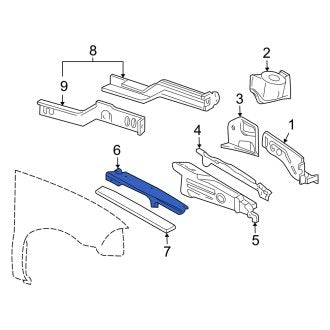 New OEM Left Upper Fender Rail Reinforcement Fits, 2004-2007 Mercury Monterey - Part # 3F2Z16D118BA