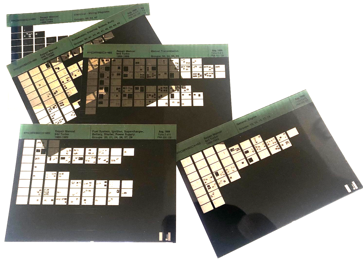New OEM 1986-1989 Porsche 944 Turbo Repair Service Manual Microfiche, Part # PNA-000-126
