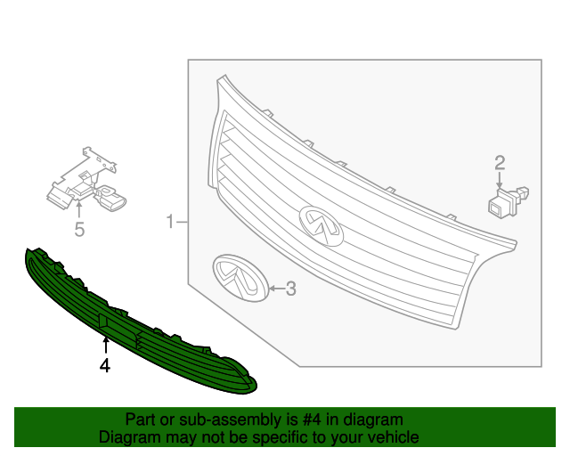 New OEM 2011-2015 Fits Infiniti QX56, QX80 Front Bumper Lower Bottom Grille, Part # 62256-1LA0B