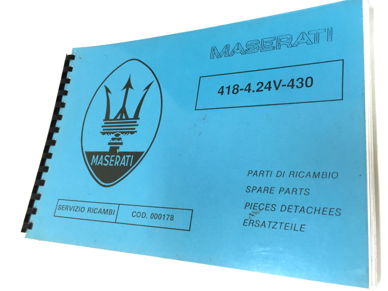 New OEM Maserati 418 - 4.24V- 430 Parts Catalog Manual