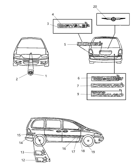 New 1996-2000 Fits Chrysler Grand Caravan, Town & Country Nameplate-Lx - Part # MS34SZ1