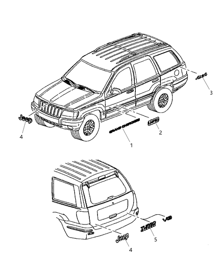 New 1999-2000 Fits Chrysler Grand Cherokee Decal - Part # 5EM89WKK