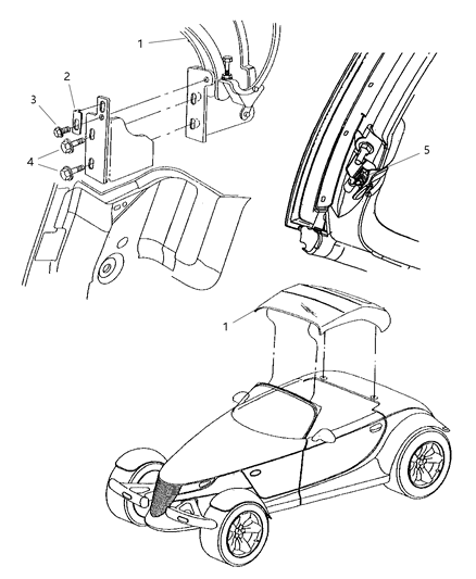 Latch  Kit Number Four Bow W/Dowel Pins That Attach Convertable Top To Decklid