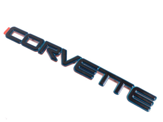 New OEM 1992-1995 ZR-1 CORVETTE Rear Bumper Bright Aqua Nameplate, Part # 10175824
