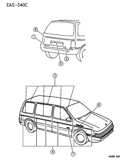 Mopar - 1995 Fits Chrysler Grand Caravan, Town & Country Decal Front Door Se # - Part # LF78RD2