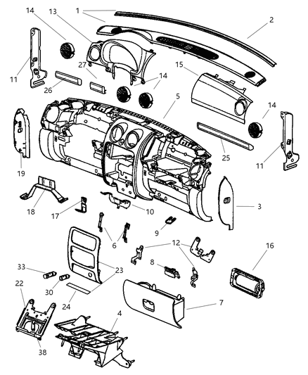 New 2003-2004 Fits Chrysler Liberty Bracket-Air Bag - Part # 56052061AB