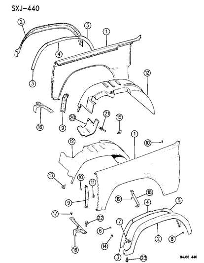 New 1994-1996 Fits Chrysler Grand Cherokee Shield-Fender - Part # 55175008