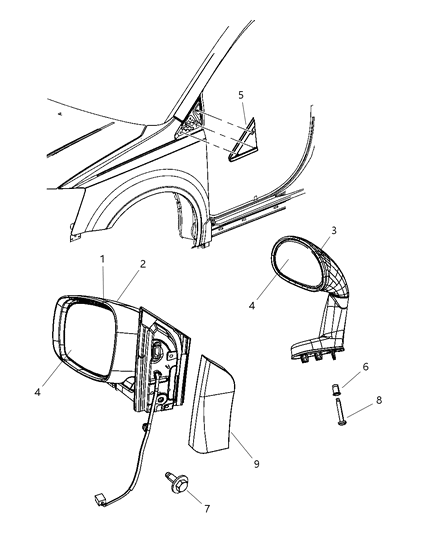 New 2008 Fits Chrysler Grand Caravan, Town & Country Outside Rearview Electric Heated Mirror - Part # 1AN411HFAA