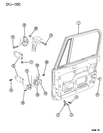 Mopar - 1984 1995 Fits Chrysler Wrangler Strap Front Door # - Part # J5459207