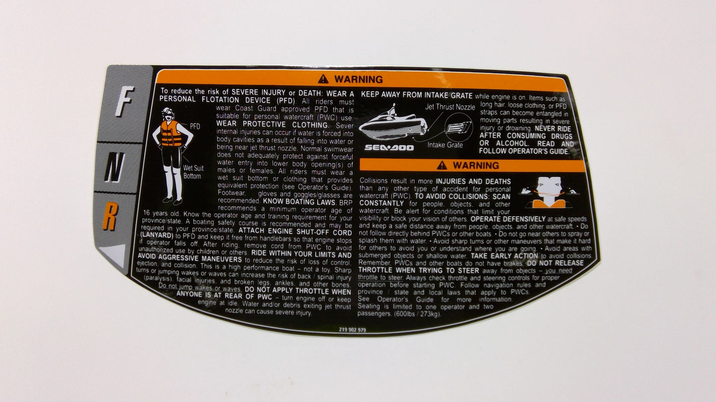 New OEM Genuine Bombardier Recreational Products, Warning Decal Death And I - Part # 219902979