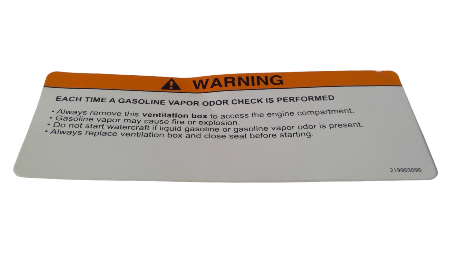 New OEM Genuine Bombardier Recreational Products, Warning Decal Gasoline Va - Part # 219903090