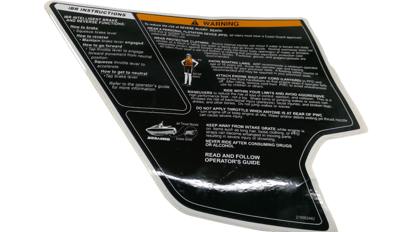 New OEM Genuine Bombardier Recreational Products, Lh Warning Decal Principa - Part # 219903442